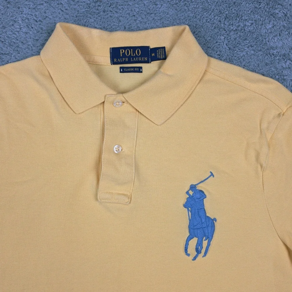 Polo Ralph Lauren Polo Shirt Mens M Yellow Big Pony Classic Fit Short Sleeve 3